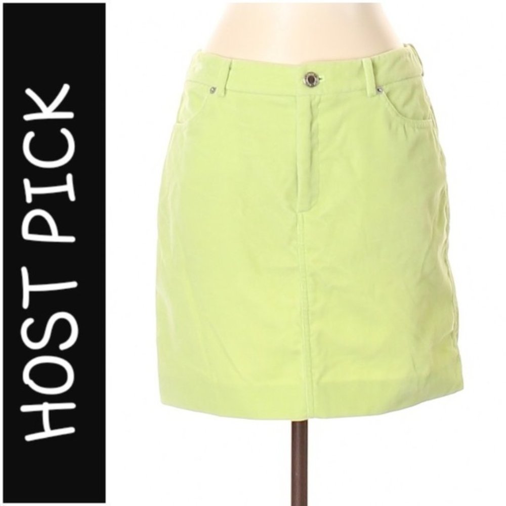 VINTAGE Ralph Lauren Black Label Y2K Designer Soft Velvety Lime Green Skirt Sz 4